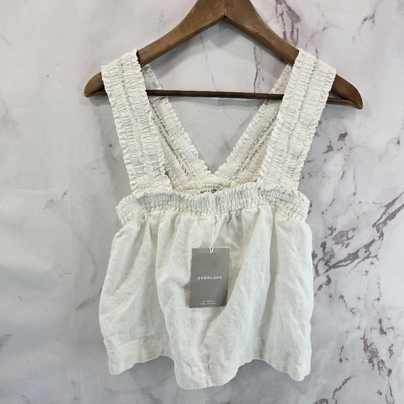 Everlane Tank Top Womens Small Linen Smocked Crop Picnic Shirt - Picture 2 of 12